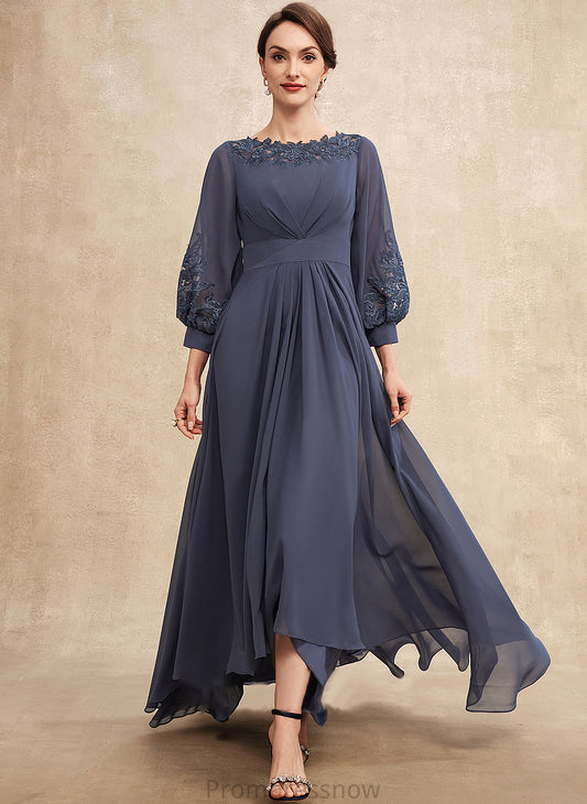 Mother Ruffle of Chiffon Appliques With Lace Dress Asymmetrical Mother of the Bride Dresses Mara the Scoop Bride Neck A-Line