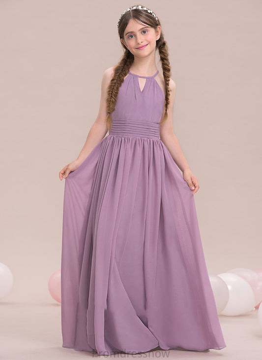 Leah Junior Bridesmaid Dresses A-LineScoopNeckFloor-LengthChiffonJuniorBridesmaidDressWithRuffle#119580