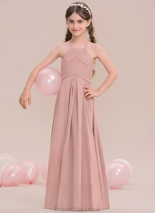 Kay Scoop Chiffon Floor-Length Neck A-Line With Junior Bridesmaid Dresses Ruffle