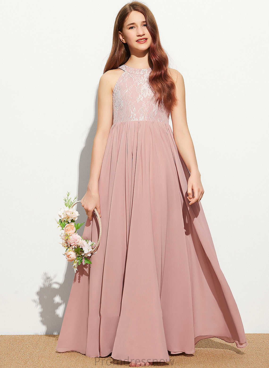 Lace Chiffon Johanna Neck With Junior Bridesmaid Dresses A-Line Floor-Length Scoop Sequins