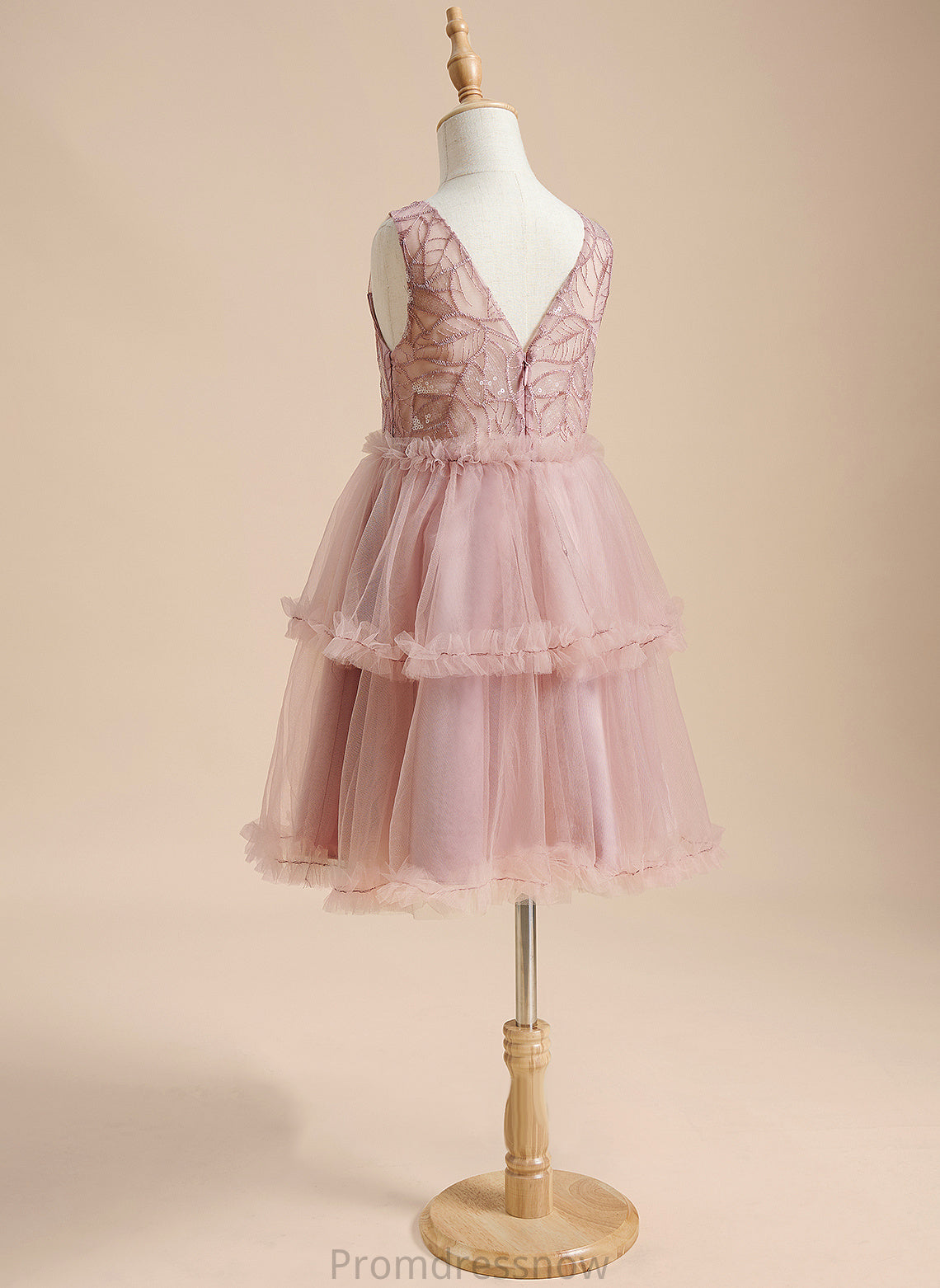 Kayla Neck Flower Girl Dresses Scoop Sequins/Pleated/V Flower Tulle Knee-length Sleeveless With - Girl A-Line Dress Back