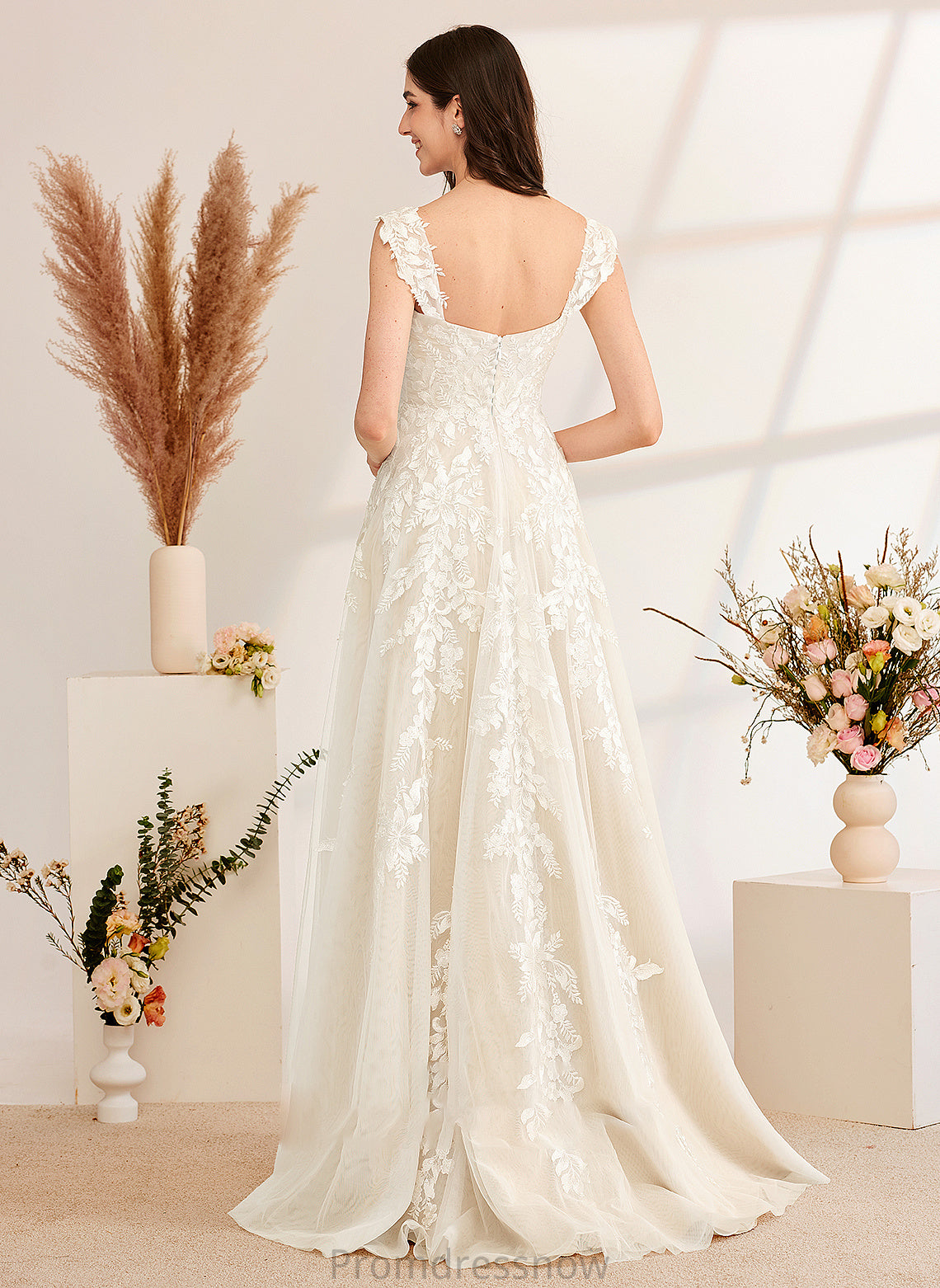 A-Line Beading Sequins Karen With Wedding Off-the-Shoulder Sweep Dress Train Wedding Dresses