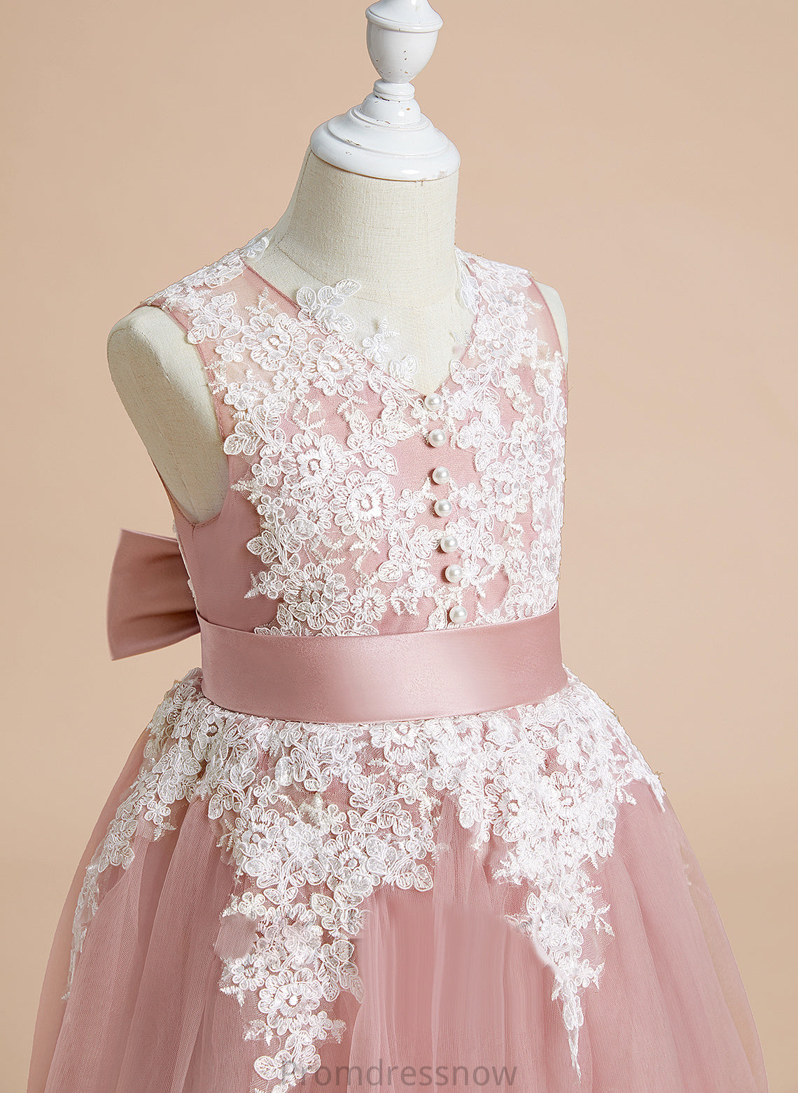 V-neck With Girl Bow(s) Tulle/Lace Knee-length Sleeveless - Flower Girl Dresses Flower A-Line Destiney Dress