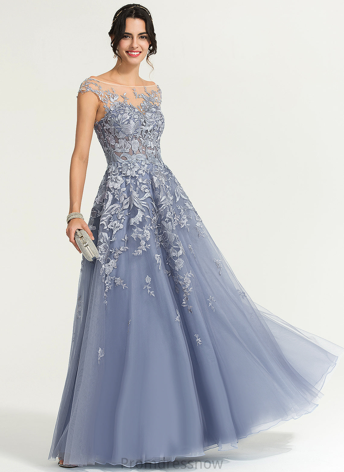 Illusion Prom Dresses A-Line Tulle Lace Off-the-Shoulder Floor-Length Neveah