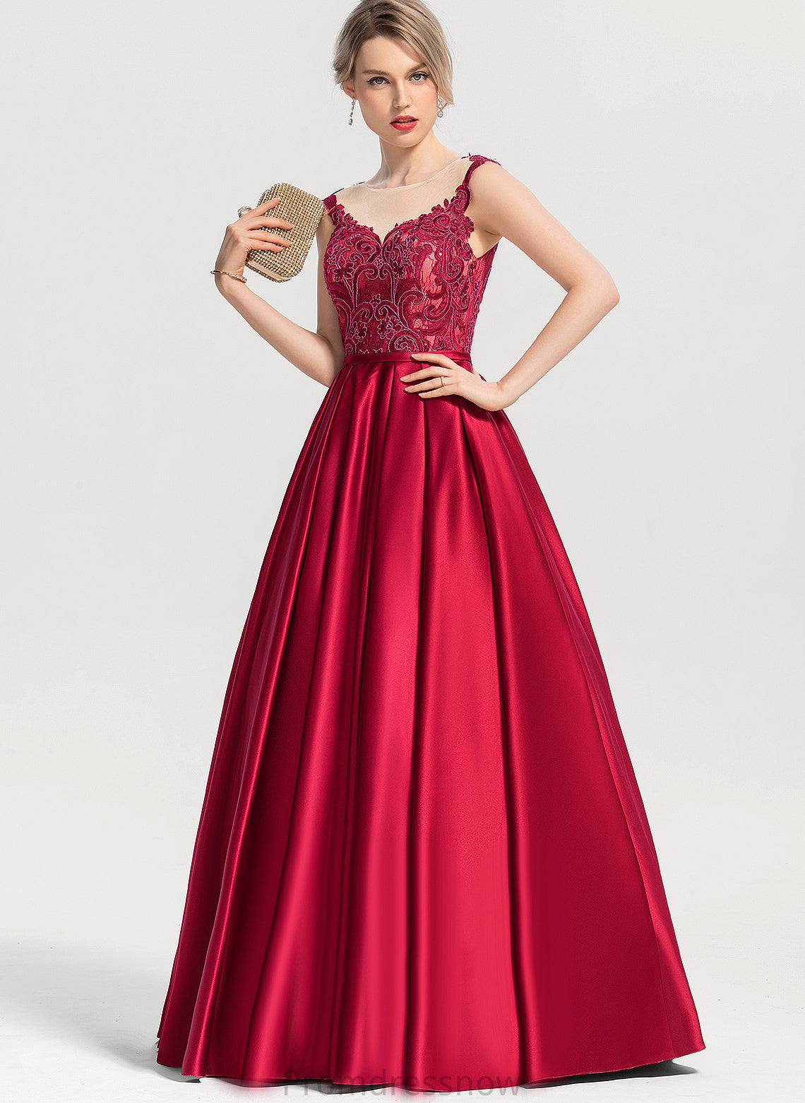 Floor-Length Illusion Alexus With Prom Dresses Lace Scoop Satin Ball-Gown/Princess Sequins