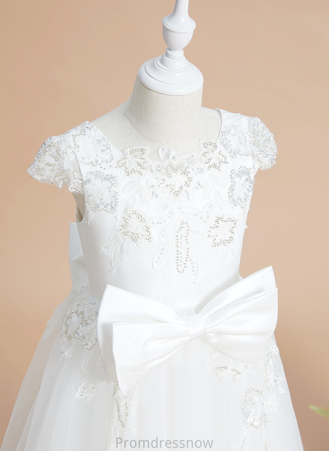 Sequins/Bow(s) Neck - Tulle/Lace Tea-length Girl Flower Girl Dresses Short A-Line Flower Scoop Dress Leah With Sleeves