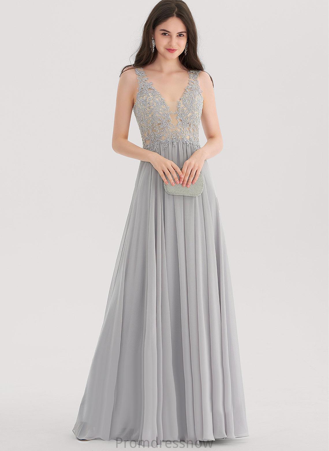 Prom Dresses Rhinestone A-Line Layla V-neck Lace Floor-Length Chiffon With