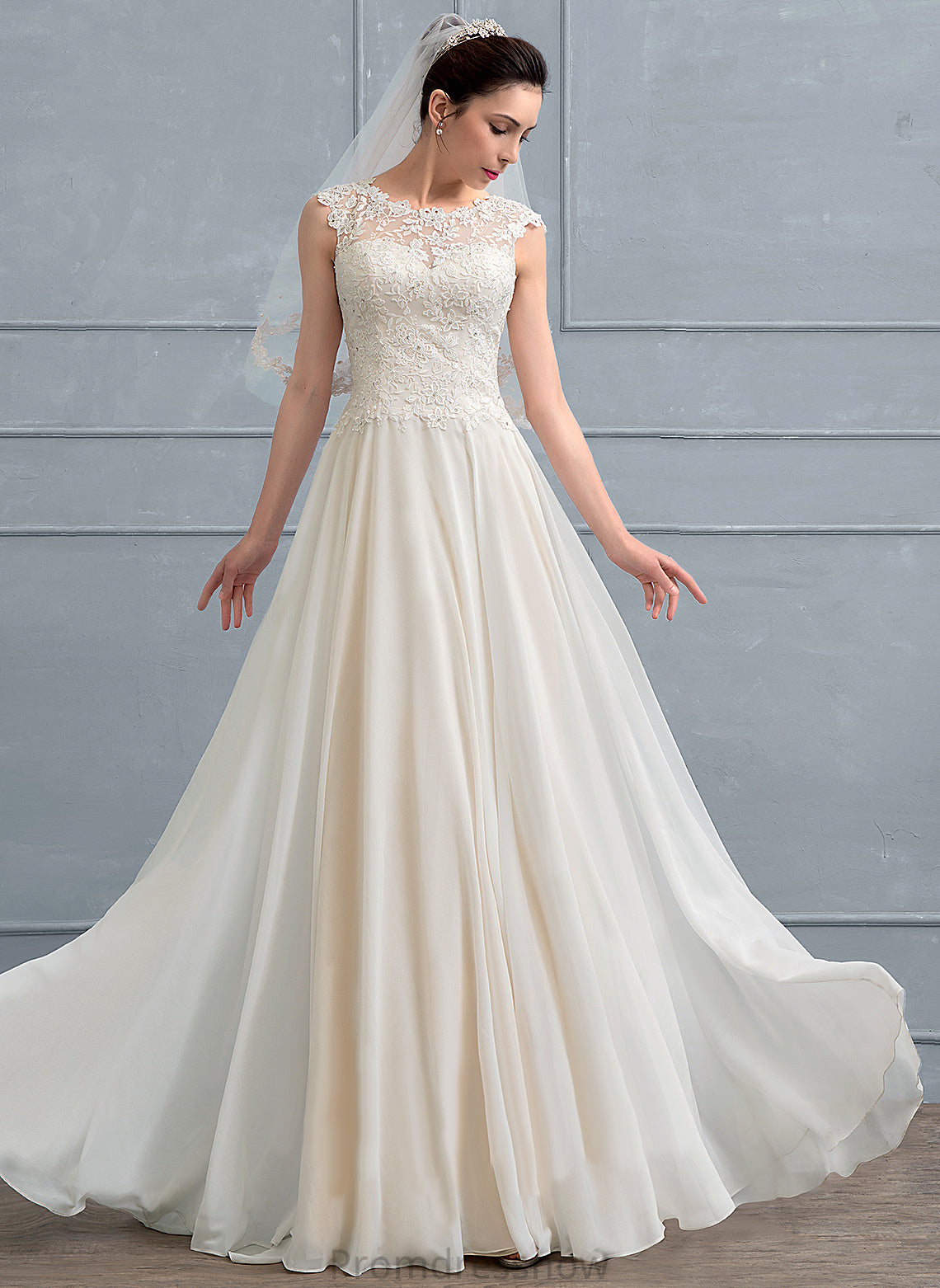 Scoop Wedding Floor-Length Dress Halle Wedding Dresses Beading A-Line Sequins With Chiffon Lace