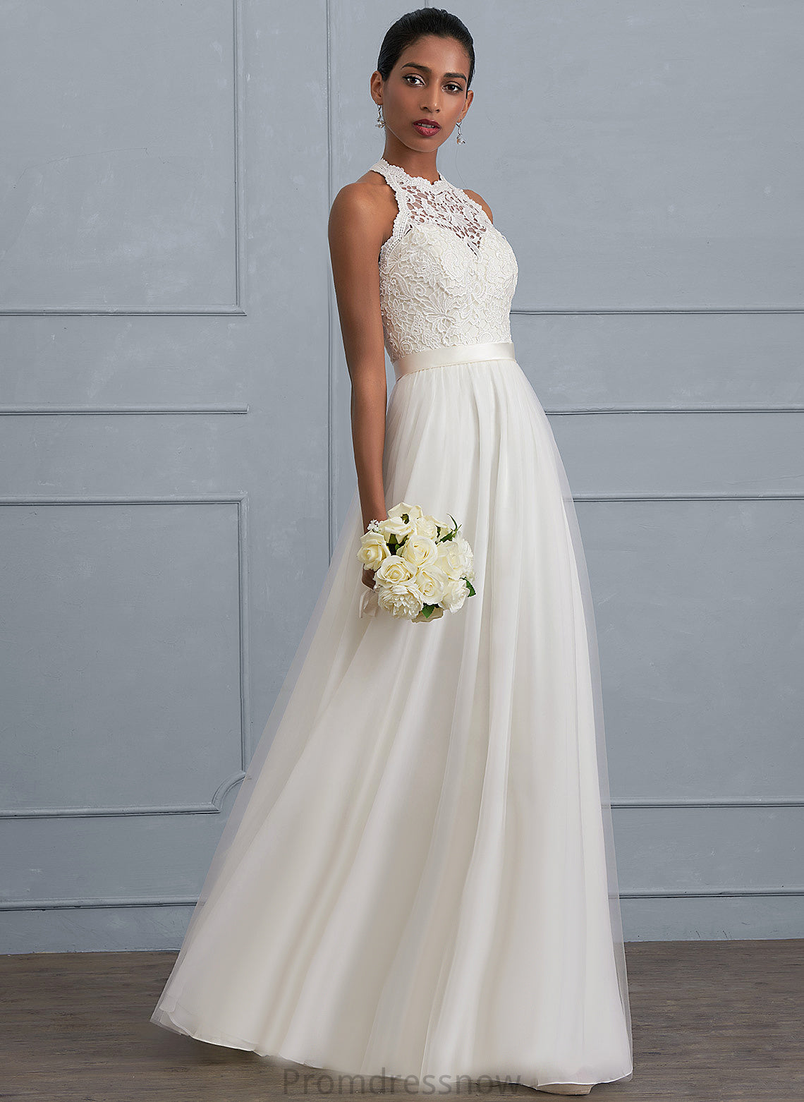 A-Line Wedding Dresses Floor-Length Jasmin Charmeuse Tulle Wedding Dress Lace