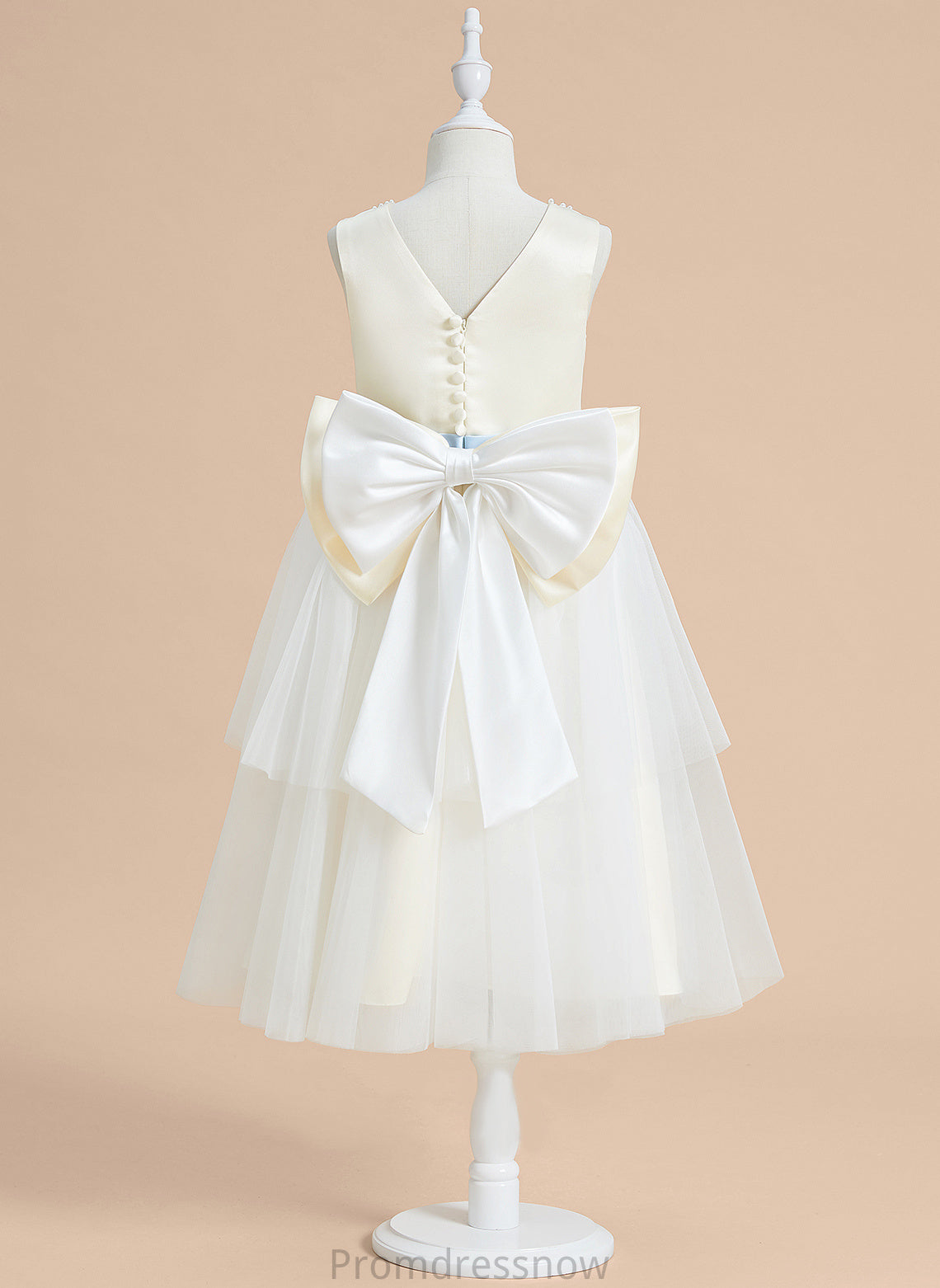 A-Line Sash/Beading/Bow(s) With Flower Girl Dresses Girl Sleeveless Audrey - Flower Satin/Tulle Dress Scoop Neck Tea-length