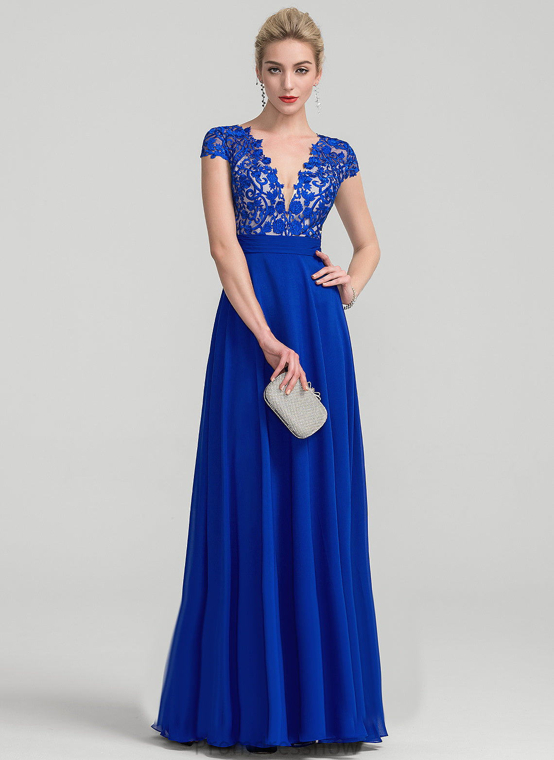 Briley V-neck Floor-Length Lace A-Line Prom Dresses Chiffon