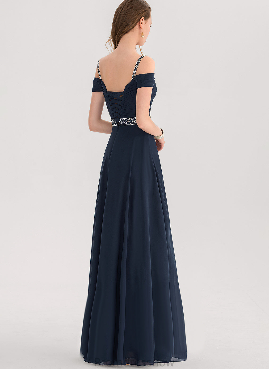Pleated Floor-Length Shoulder With Prom Dresses V-neck Chiffon Beading Lina Sequins Cold A-Line