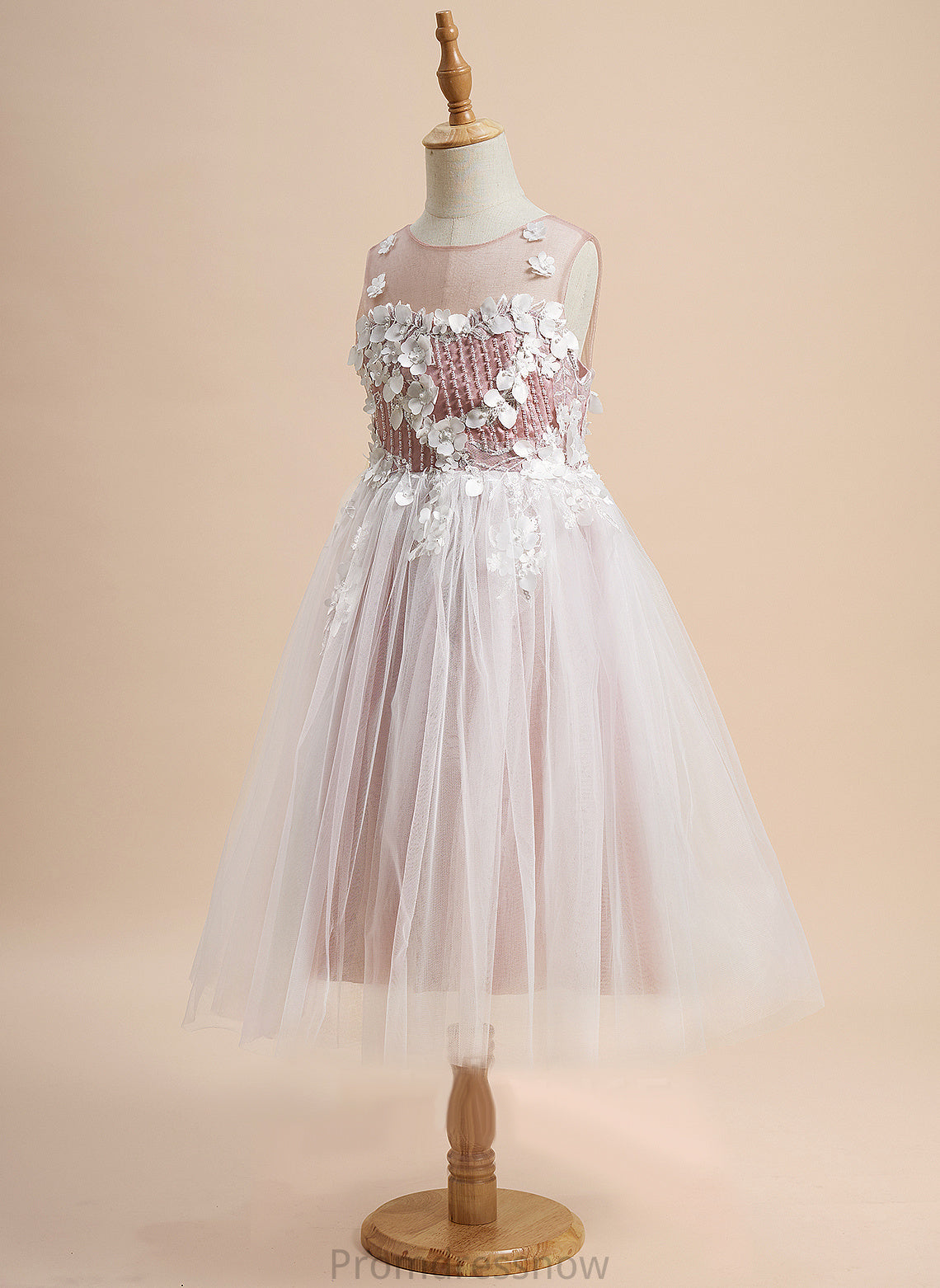Louise Tulle Neck A-Line Scoop - Tea-length Girl With Flower Girl Dresses Lace/Beading/Flower(s) Sleeveless Dress Flower