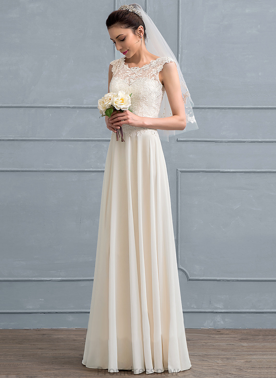 Scoop Wedding Floor-Length Dress Halle Wedding Dresses Beading A-Line Sequins With Chiffon Lace