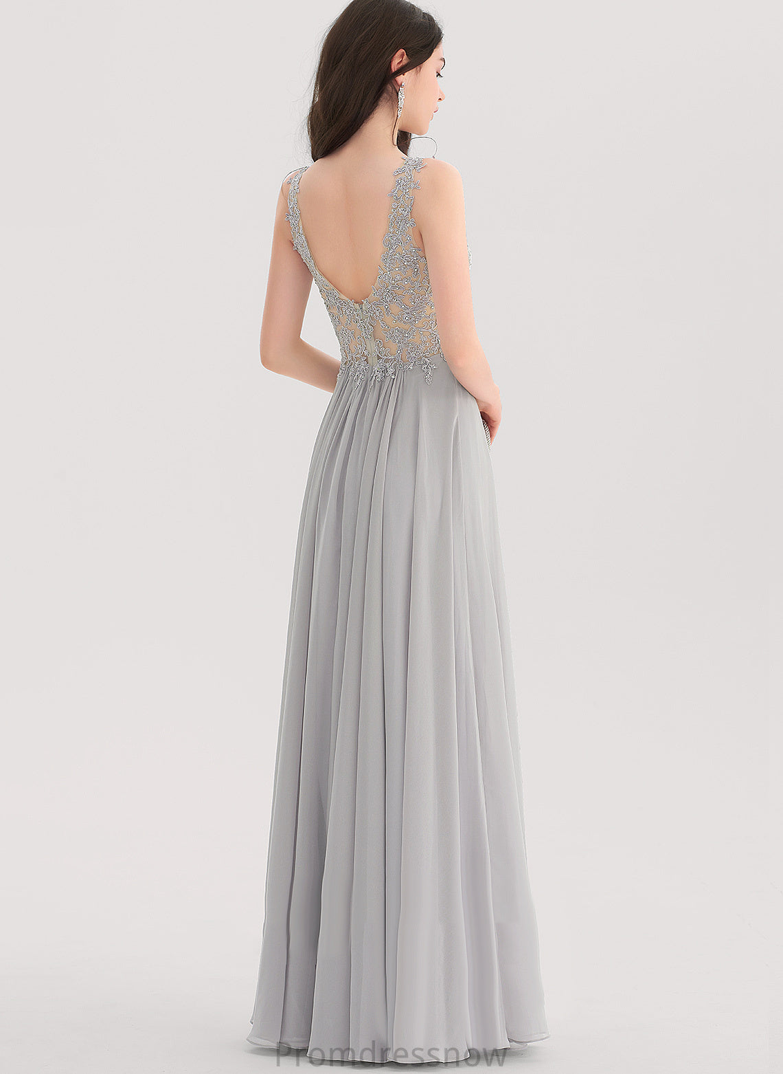 Prom Dresses Rhinestone A-Line Layla V-neck Lace Floor-Length Chiffon With