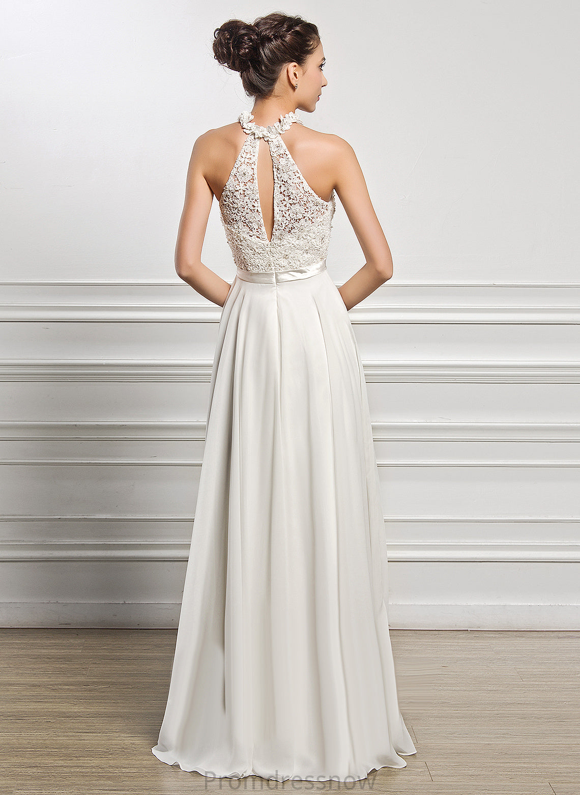 With Wedding Dresses Cierra Chiffon Floor-Length Sequins Beading Lace Wedding Dress A-Line