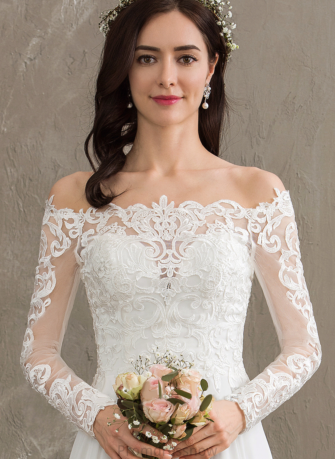 Floor-Length Dress Charity Wedding Dresses Off-the-Shoulder Chiffon Wedding A-Line Lace