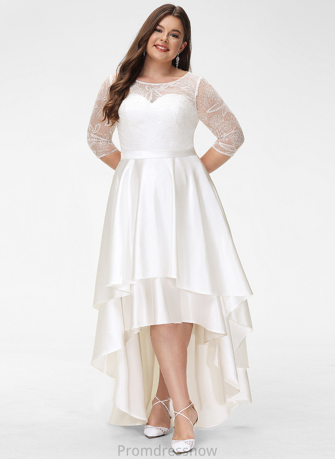 Satin Lace Asymmetrical Mikayla Wedding Dress A-Line Scoop Wedding Dresses