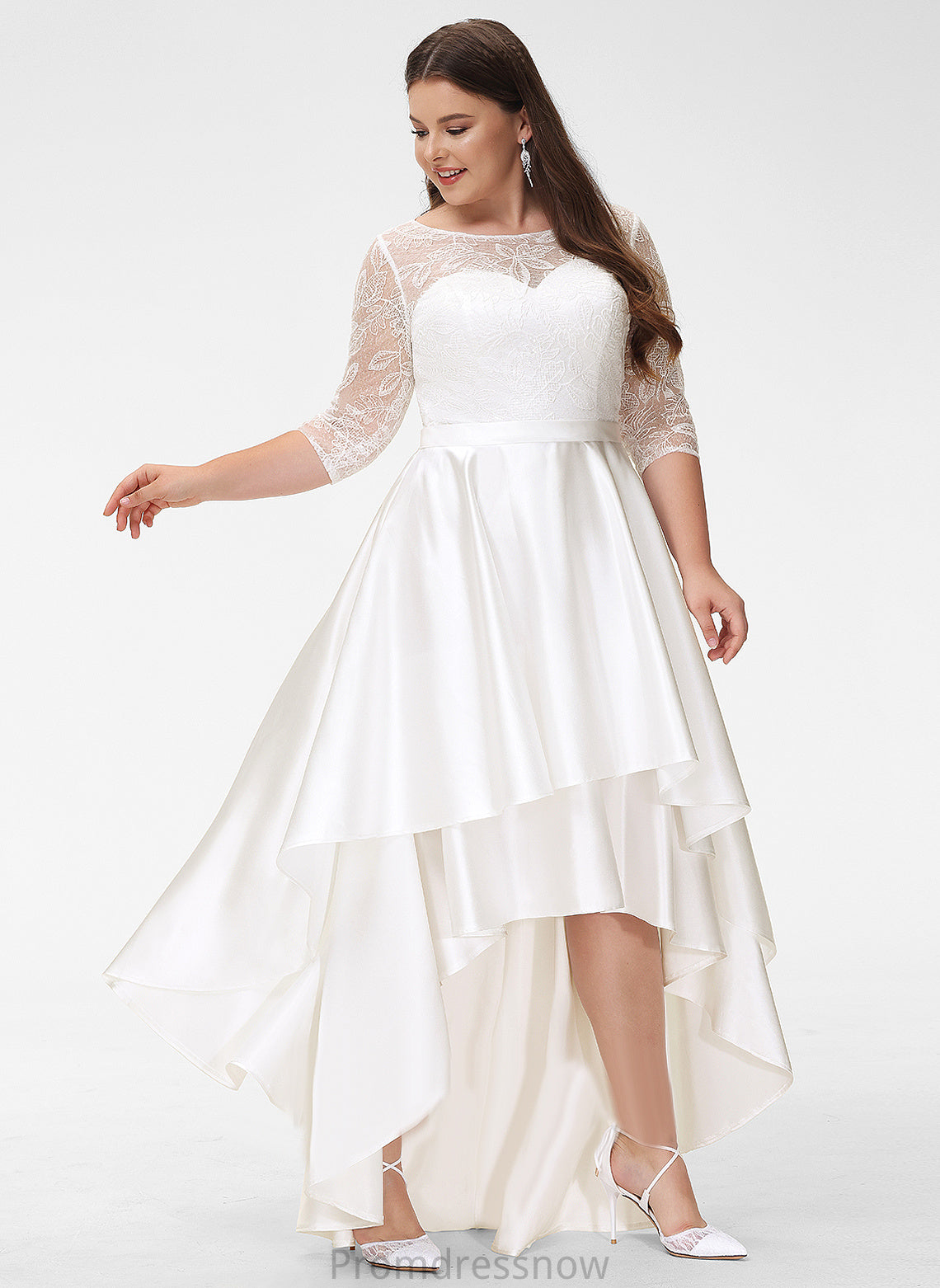 Satin Lace Asymmetrical Mikayla Wedding Dress A-Line Scoop Wedding Dresses