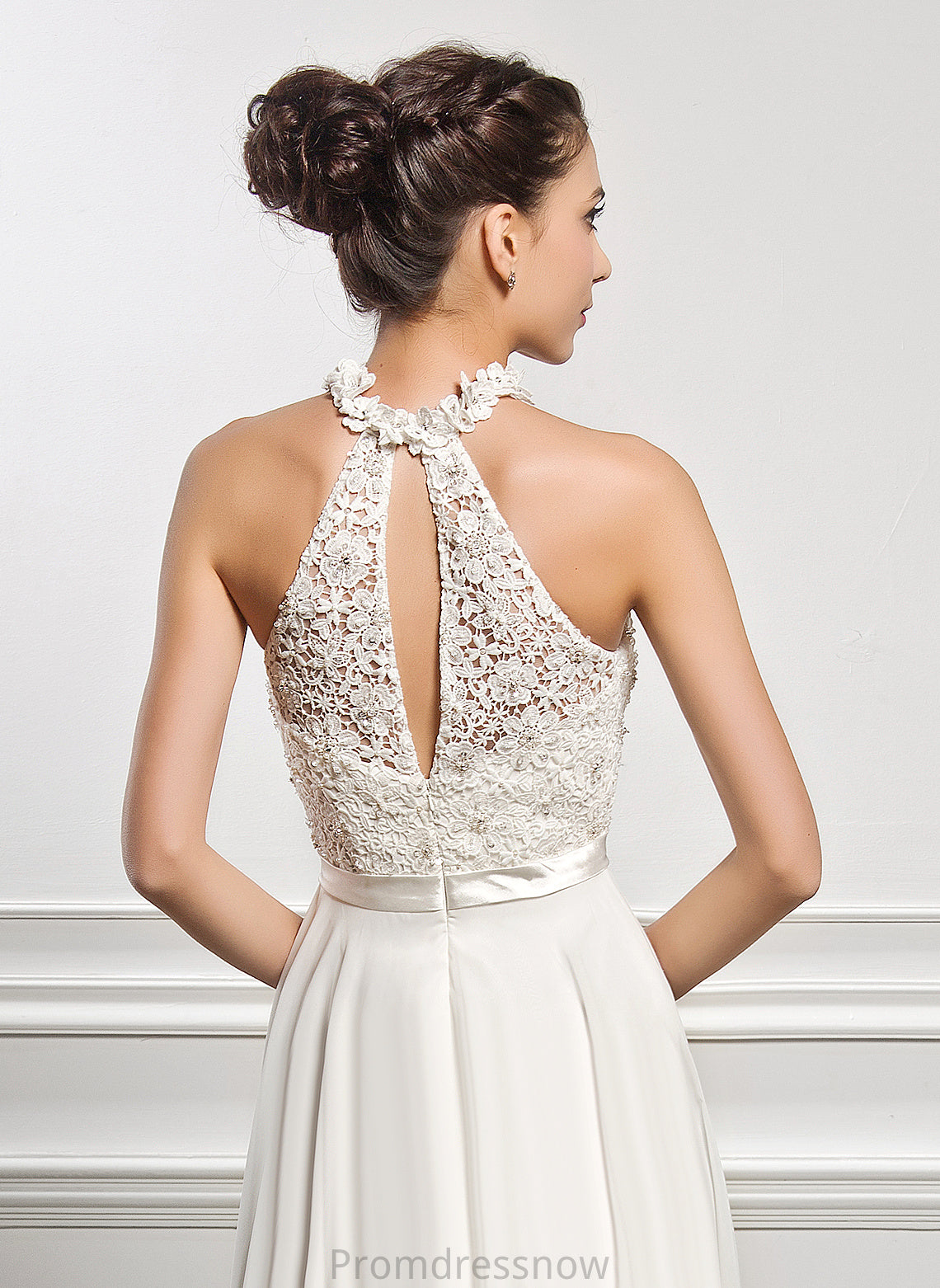 With Wedding Dresses Cierra Chiffon Floor-Length Sequins Beading Lace Wedding Dress A-Line