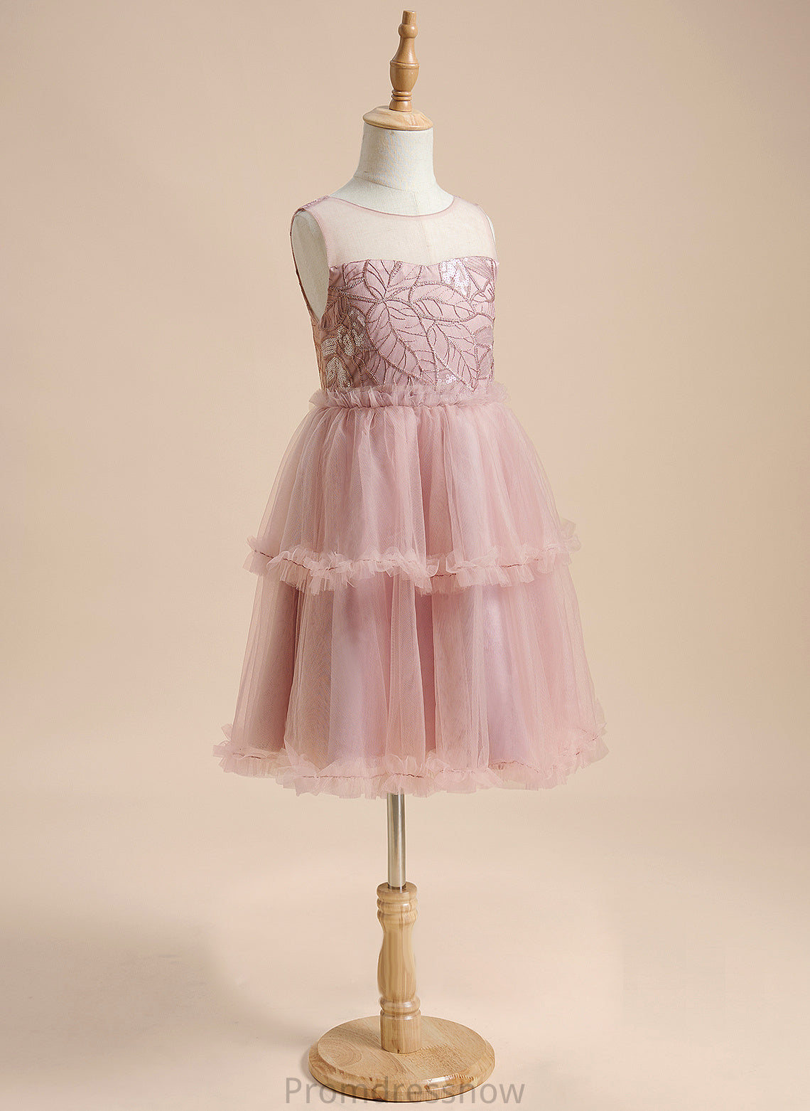 Kayla Neck Flower Girl Dresses Scoop Sequins/Pleated/V Flower Tulle Knee-length Sleeveless With - Girl A-Line Dress Back