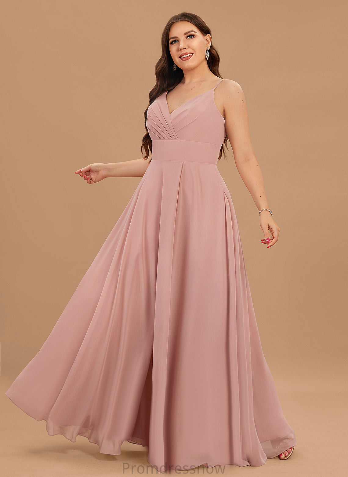 Chiffon Margaret V-neck A-Line Prom Dresses Floor-Length With Pleated