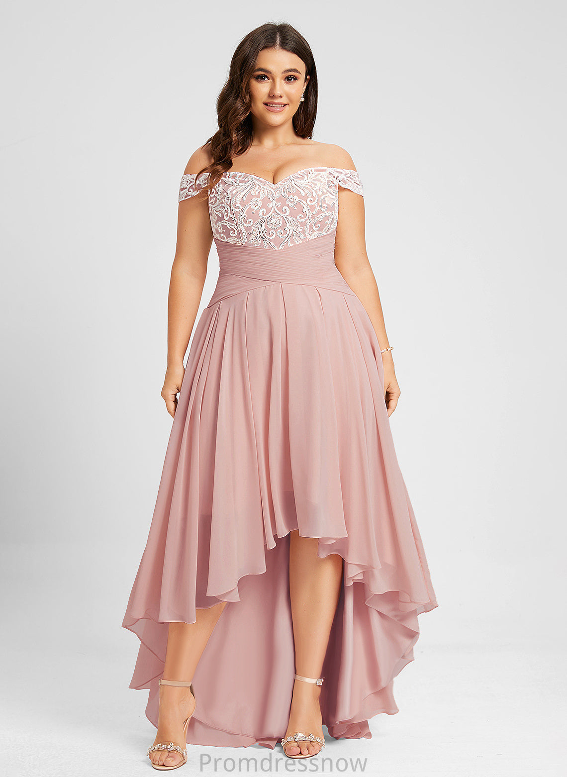 Wedding Asymmetrical With Off-the-Shoulder Dress A-Line Pleated Wedding Dresses Gwen Chiffon Lace