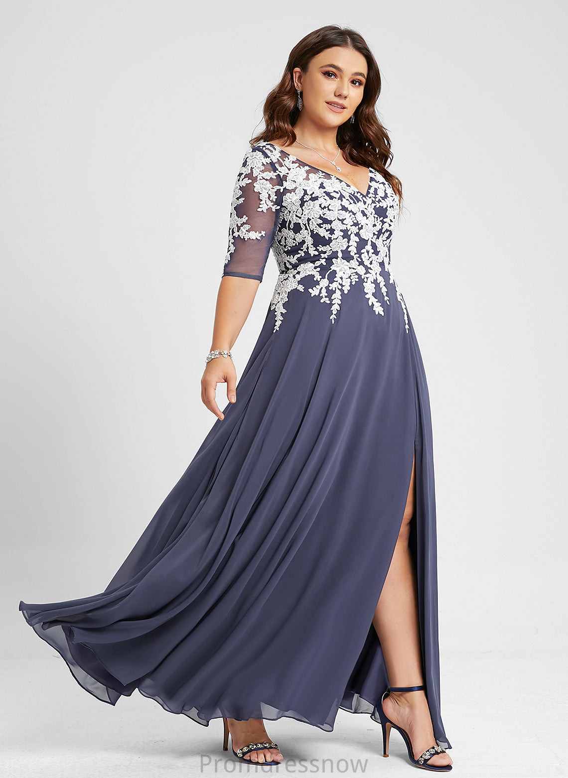 V-neck Floor-Length Lace A-Line Chiffon Prom Dresses Adalyn