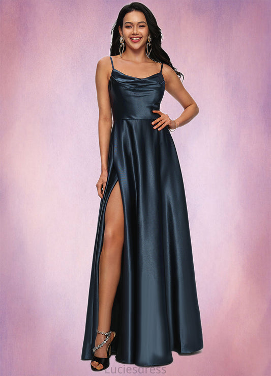 Ann A-line Cowl Floor-Length Stretch Satin Prom Dresses HFP0022216