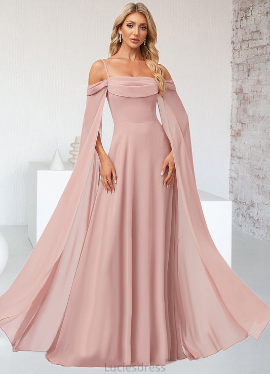 Shannon A-line Cold Shoulder Square Floor-Length Chiffon Bridesmaid Dress With Ruffle HFP0022598