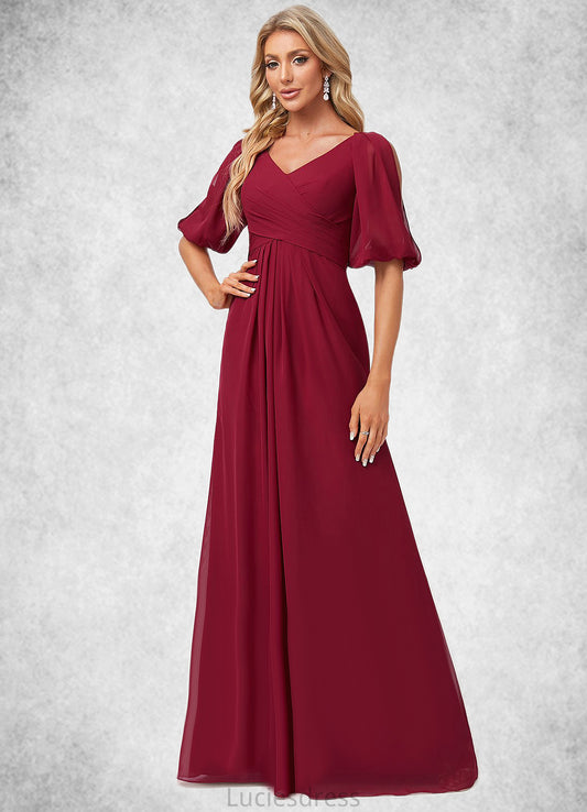 Valerie A-line V-Neck Floor-Length Chiffon Bridesmaid Dress HFP0022608