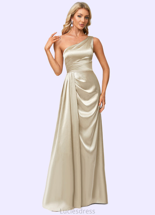 Addison A-line One Shoulder Floor-Length Stretch Satin Bridesmaid Dress With Ruffle HFP0022614