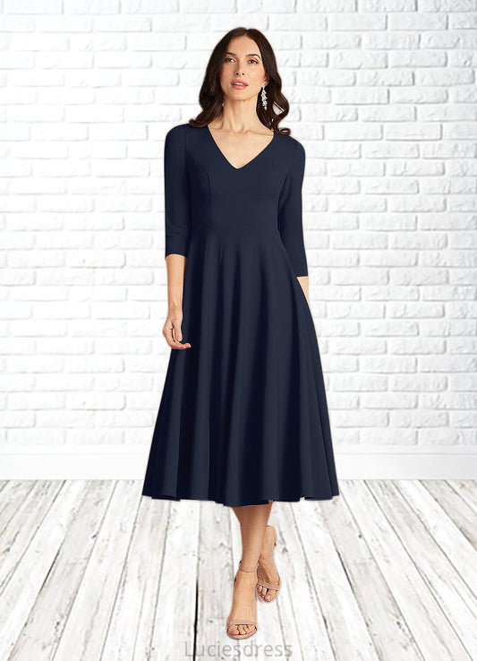 Michaela A-Line Stretch Crepe Tea-Length Dress HFP0022684