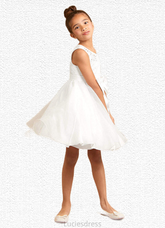 Lisa A-Line Lace Organza Knee-Length Dress Diamond White HFP0022811