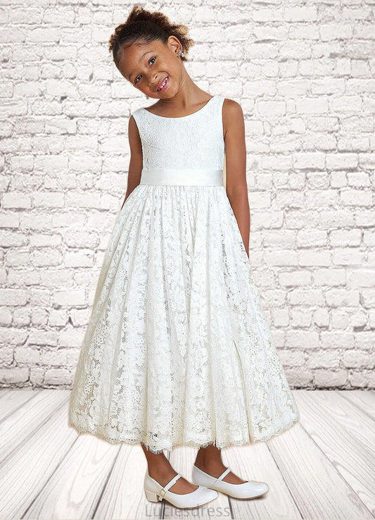 Bella A-Line Lace Ankle-Length Dress Diamond White HFP0022815