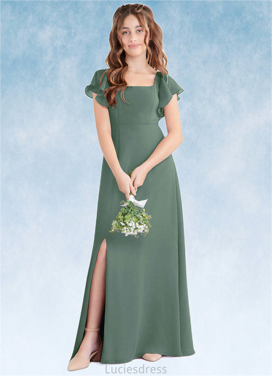Sydnee A-Line Bow Chiffon Floor-Length Junior Bridesmaid Dress Eucalyptus HFP0022847