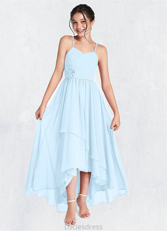 Aisha A-Line Ruched Chiffon Asymmetrical Junior Bridesmaid Dress Sky Blue HFP0022848