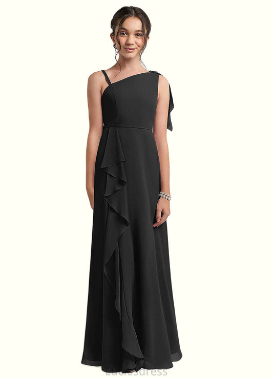 Allie A-Line Bow Chiffon Floor-Length Junior Bridesmaid Dress black HFP0022850