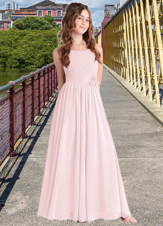 Livia A-Line Floral Chiffon Floor-Length Junior Bridesmaid Dress Blushing Pink HFP0022851