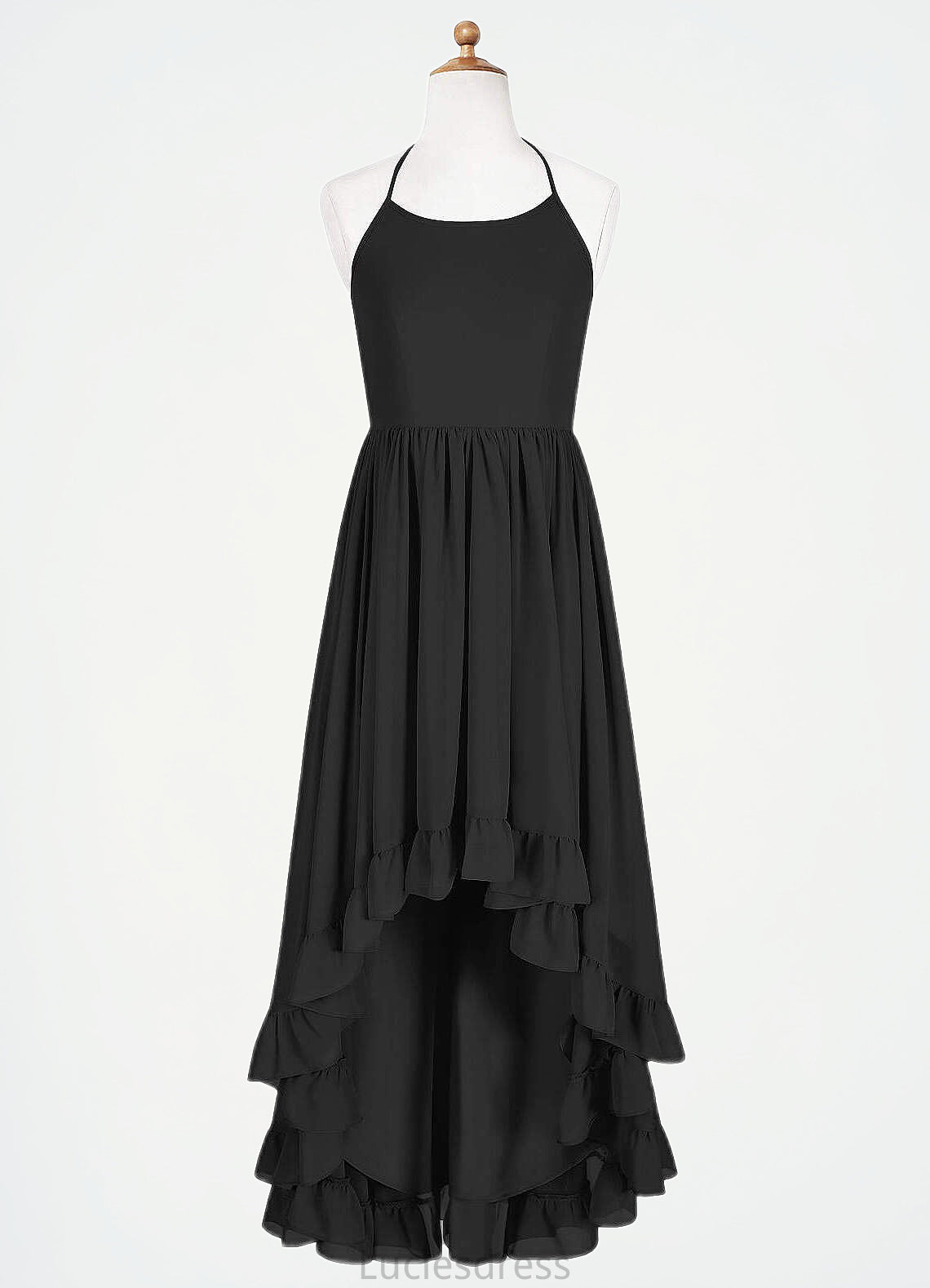 Josephine A-Line Lace Chiffon Asymmetrical Junior Bridesmaid Dress black HFP0022855