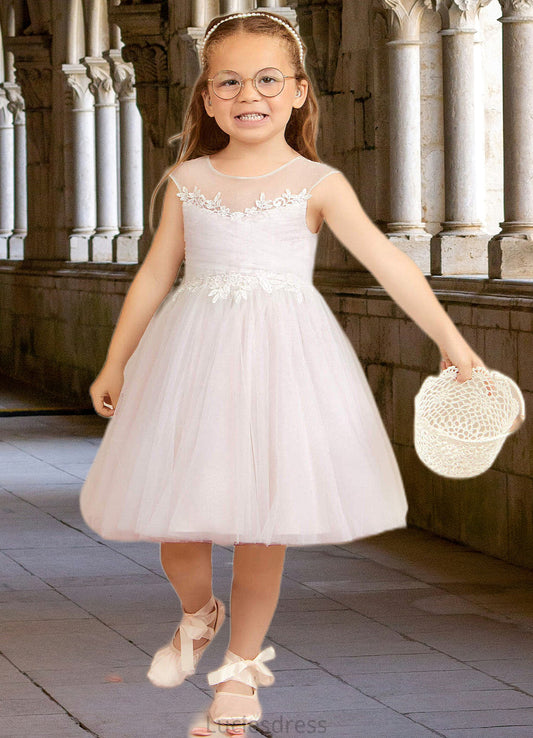 Aliya A-Line Lace Tulle Knee-Length Dress Diamond White/Blushing pink HFP0022858