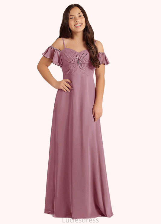 Joy A-Line Off the Shoulder Chiffon Floor-Length Junior Bridesmaid Dress Vintage Mauve HFP0022859