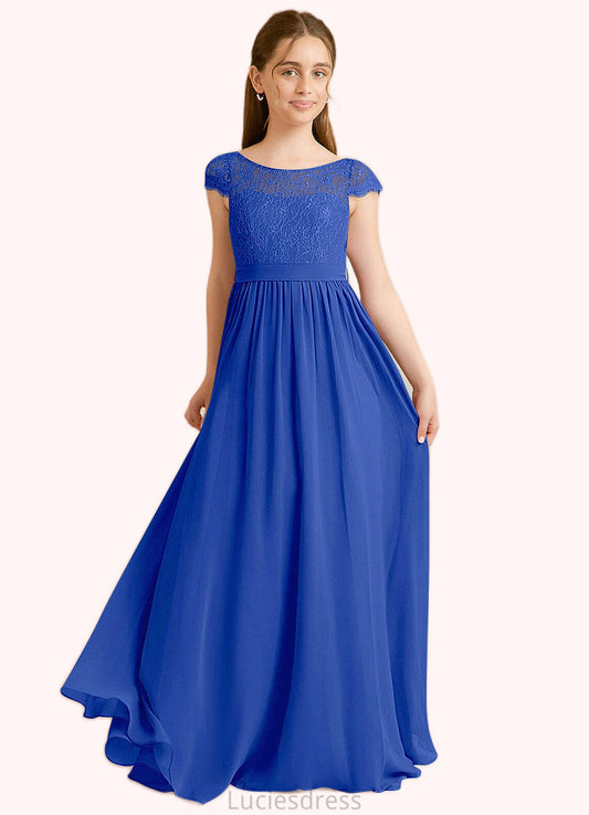 Helen A-Line Pleated Chiffon Floor-Length Junior Bridesmaid Dress Royal Blue HFP0022863