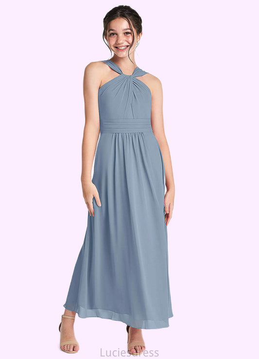 Valeria A-Line Pleated Chiffon Ankle-Length Junior Bridesmaid Dress dusty blue HFP0022866