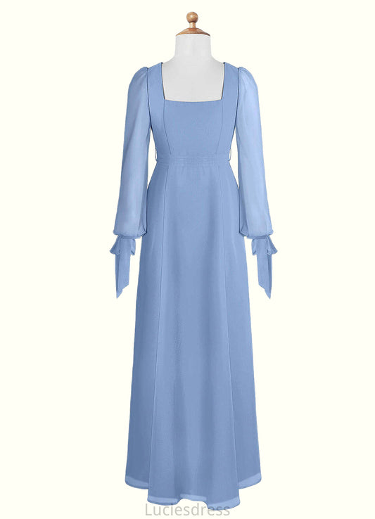 Leslie A-Line Chiffon Floor-Length Junior Bridesmaid Dress with Pockets Steel Blue HFP0022867